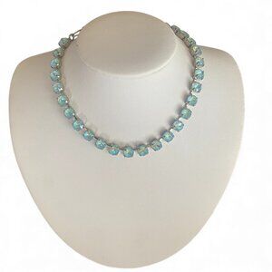 NWT Mariana Icy Blue Aqua Crystal Collar Necklace Silver Rhodium 17" Preppy